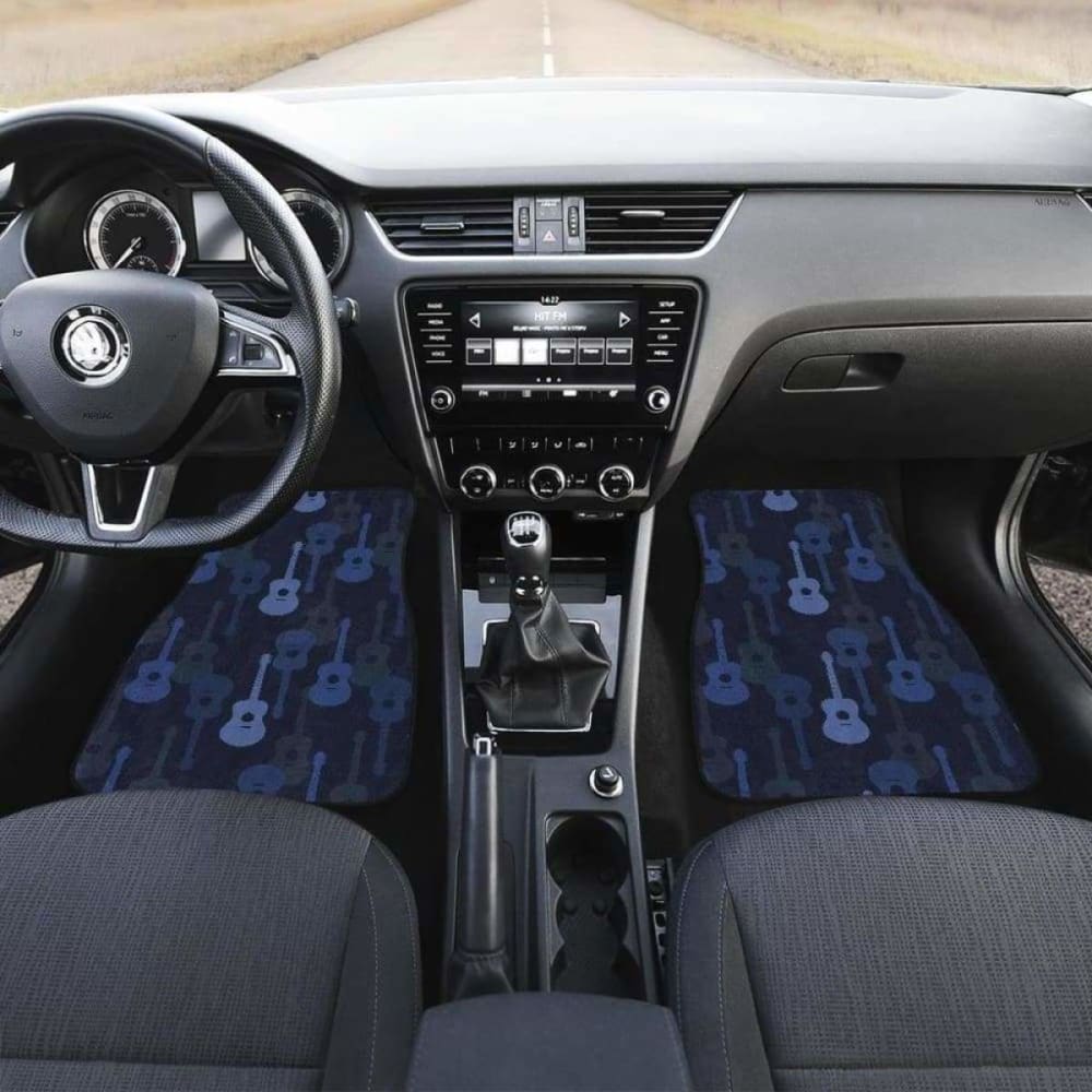 Blue Theme Guitar Pattern Front And Back Car Mats