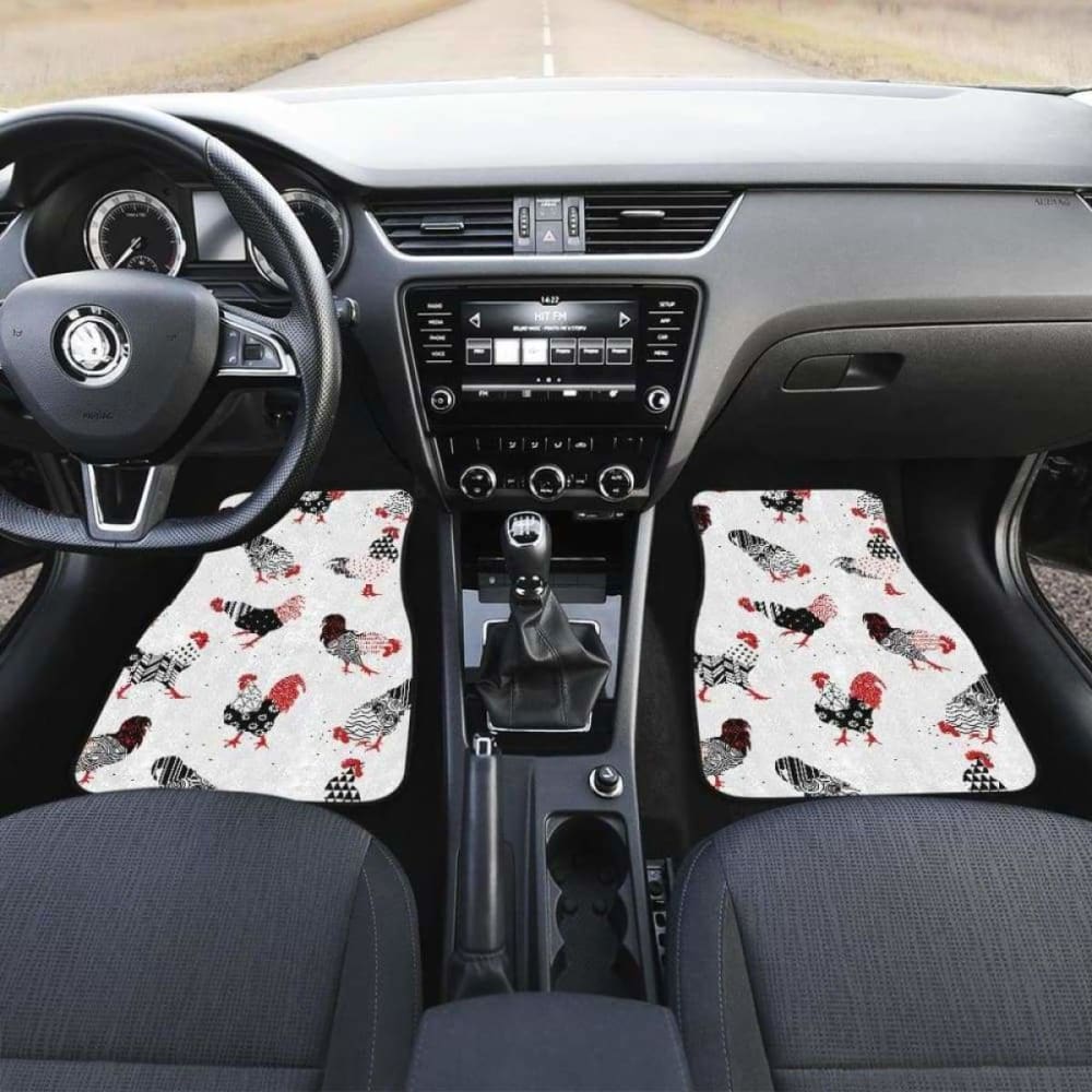 Cool Rooster Chicken Cock Floral Ornament Background Front And Back Car Mats