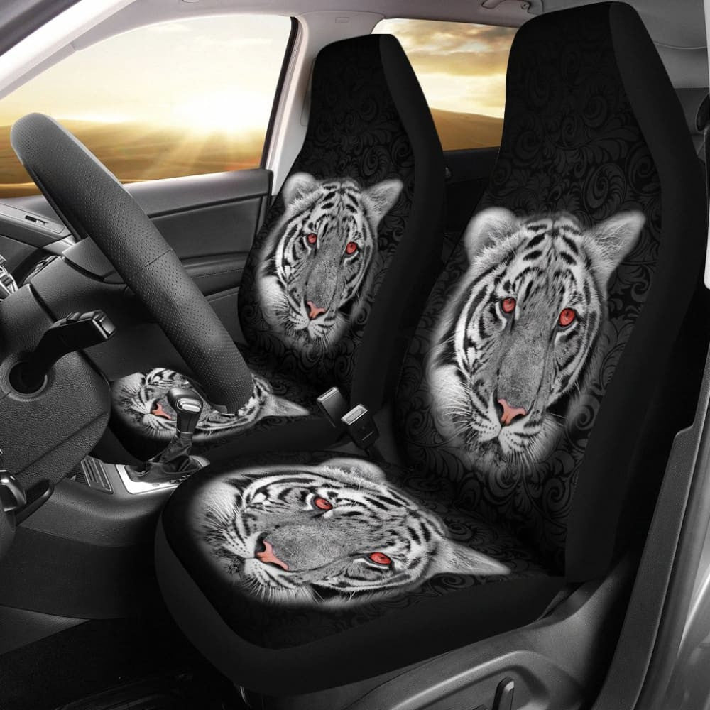 White Tiger Red Eyes Amazing Black Background Car Seat Covers