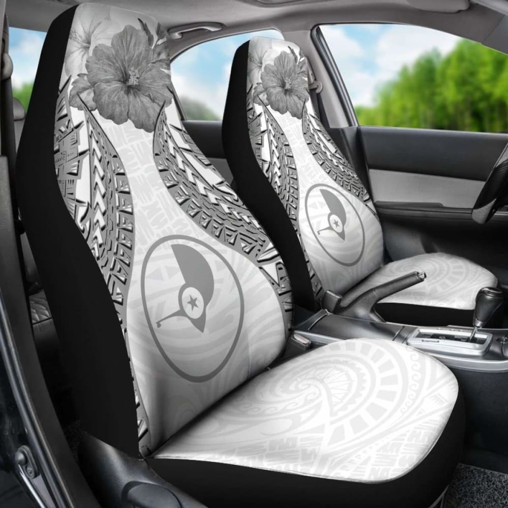 Yap Polynesian Car Seat Covers Pride Seal And Hibiscus White -