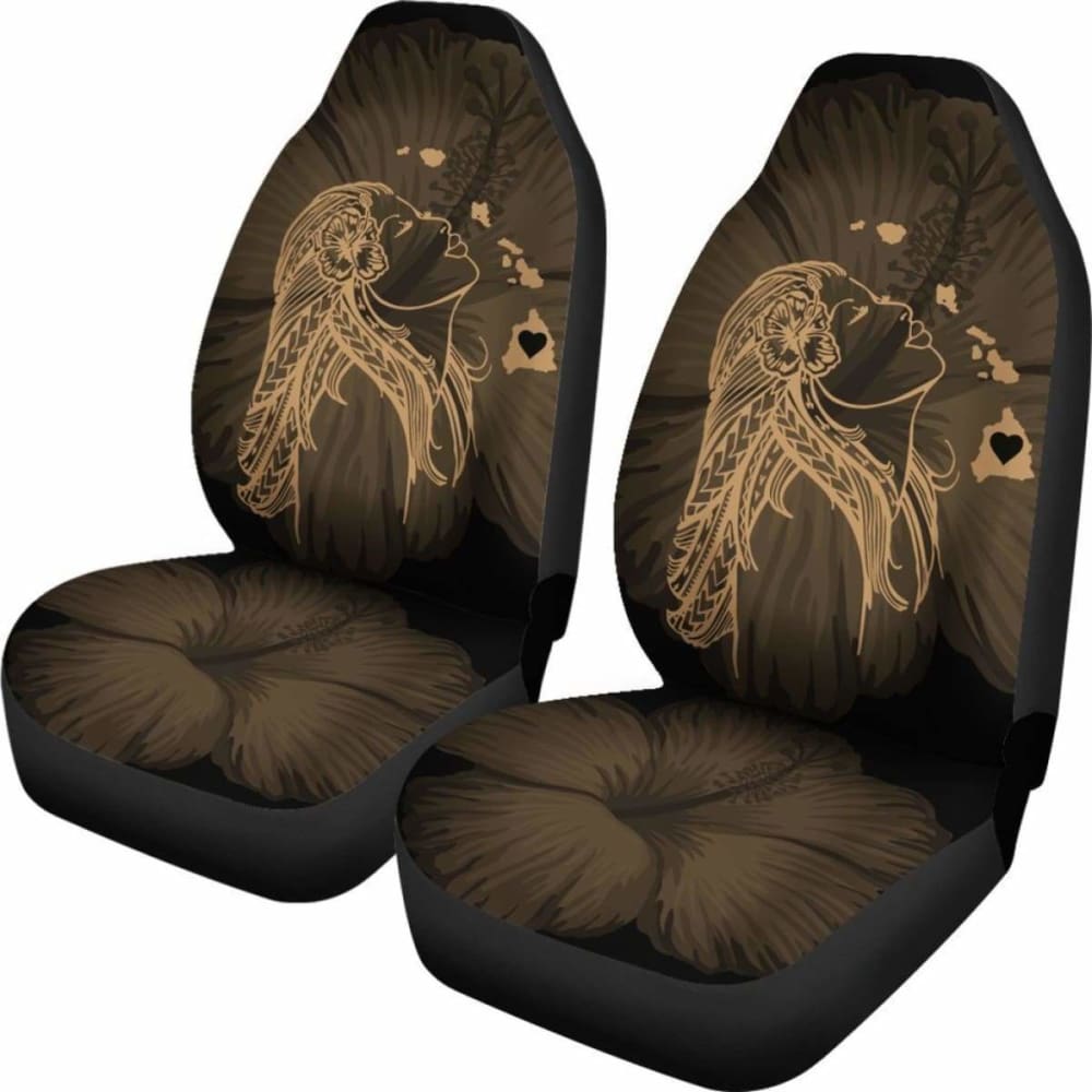 Alohawaii Car Seat Covers - Hawaii Hula Girl Hibiscus Map Gold -