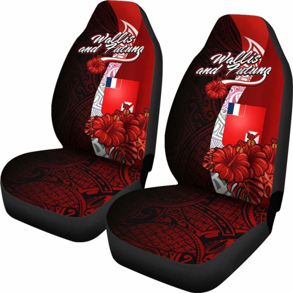 Wallis And Futuna Polynesian Car Seat Covers - Coat Of Arm With Hibiscus -