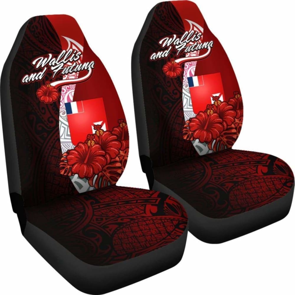 Wallis And Futuna Polynesian Car Seat Covers - Coat Of Arm With Hibiscus -