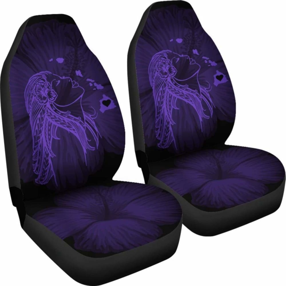 Alohawaii Car Seat Covers - Hawaii Hula Girl Hibiscus Map Purple -