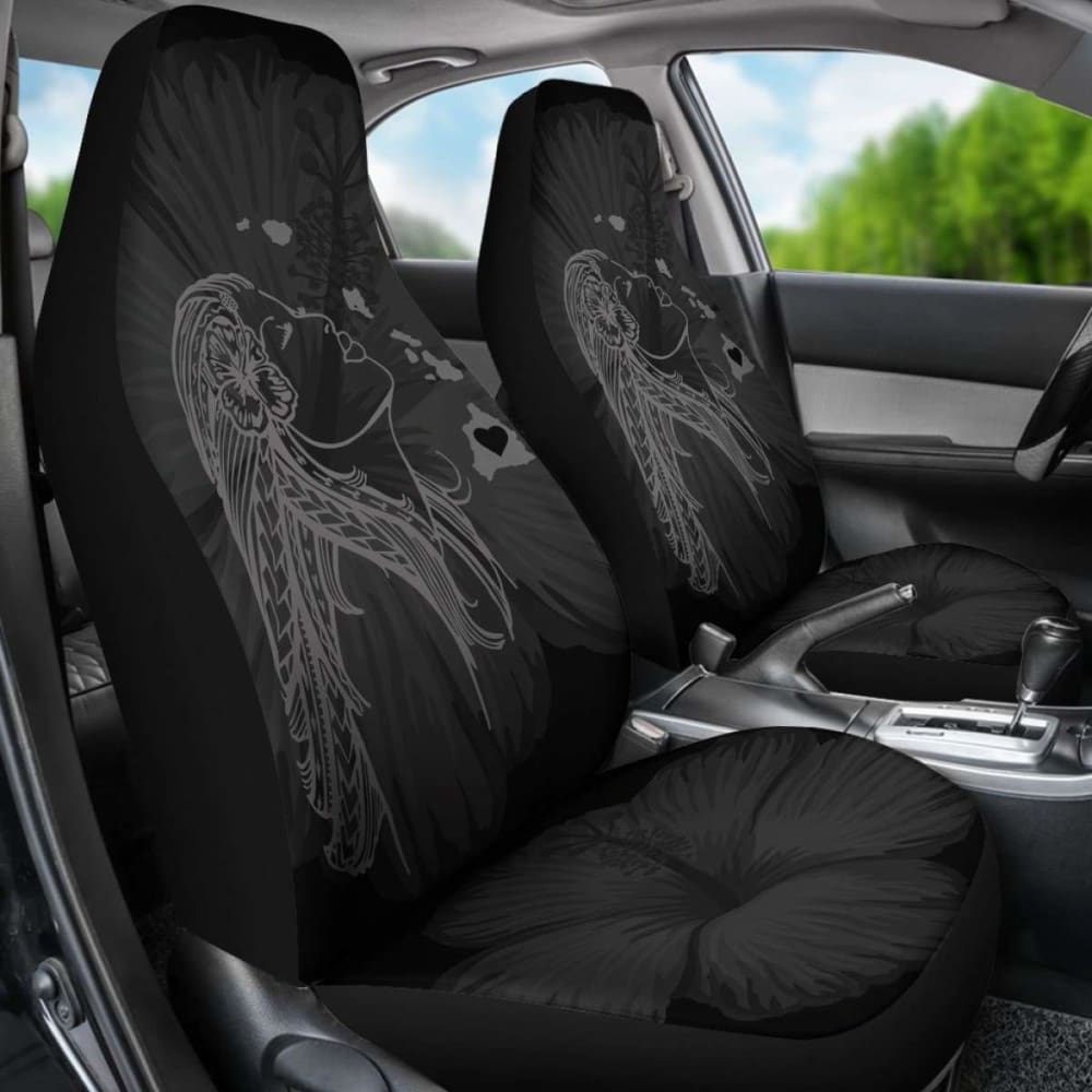 Alohawaii Car Seat Covers - Hawaii Hula Girl Hibiscus Map Gray -
