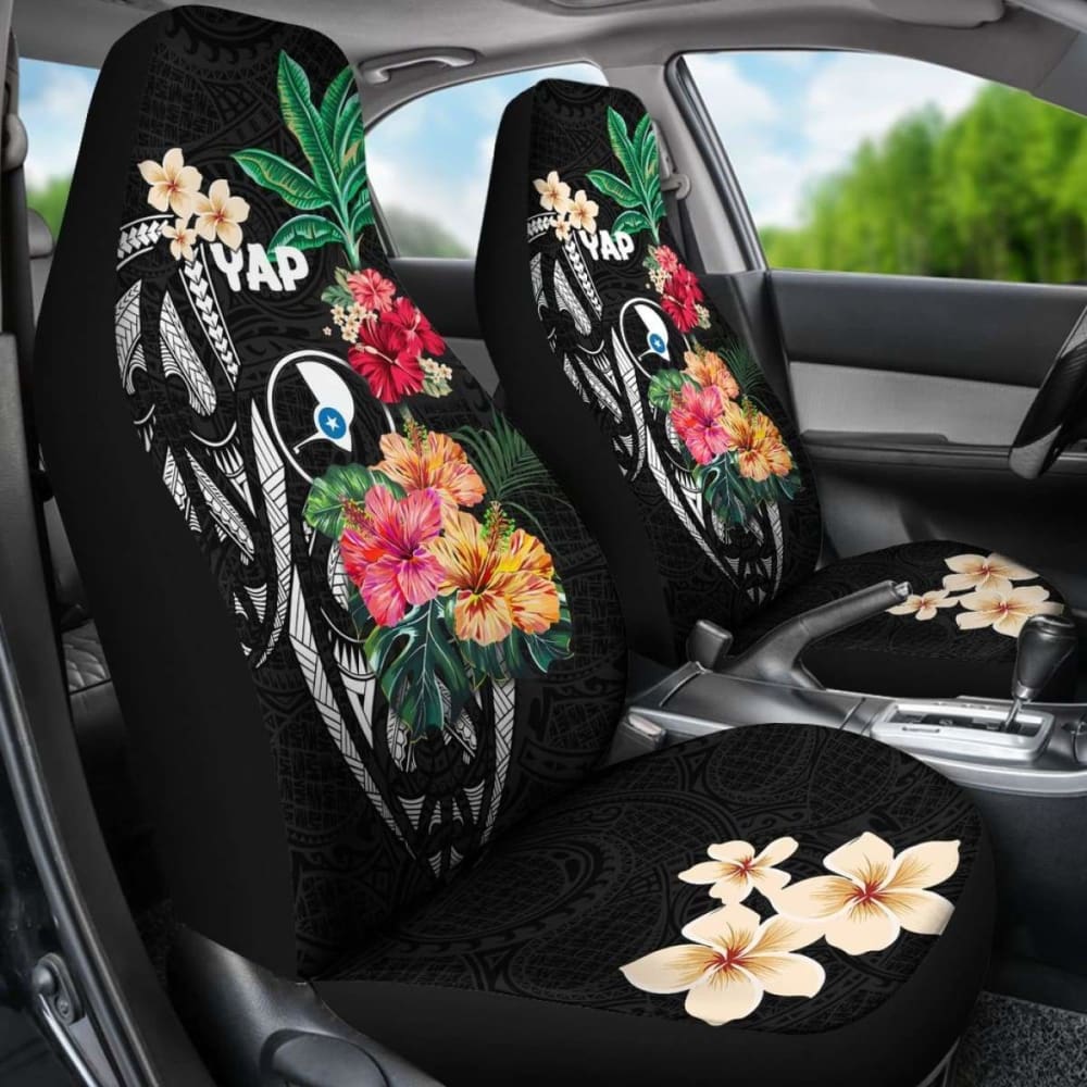Yap Car Seat Covers Coat Of Arms Polynesian With Hibiscus