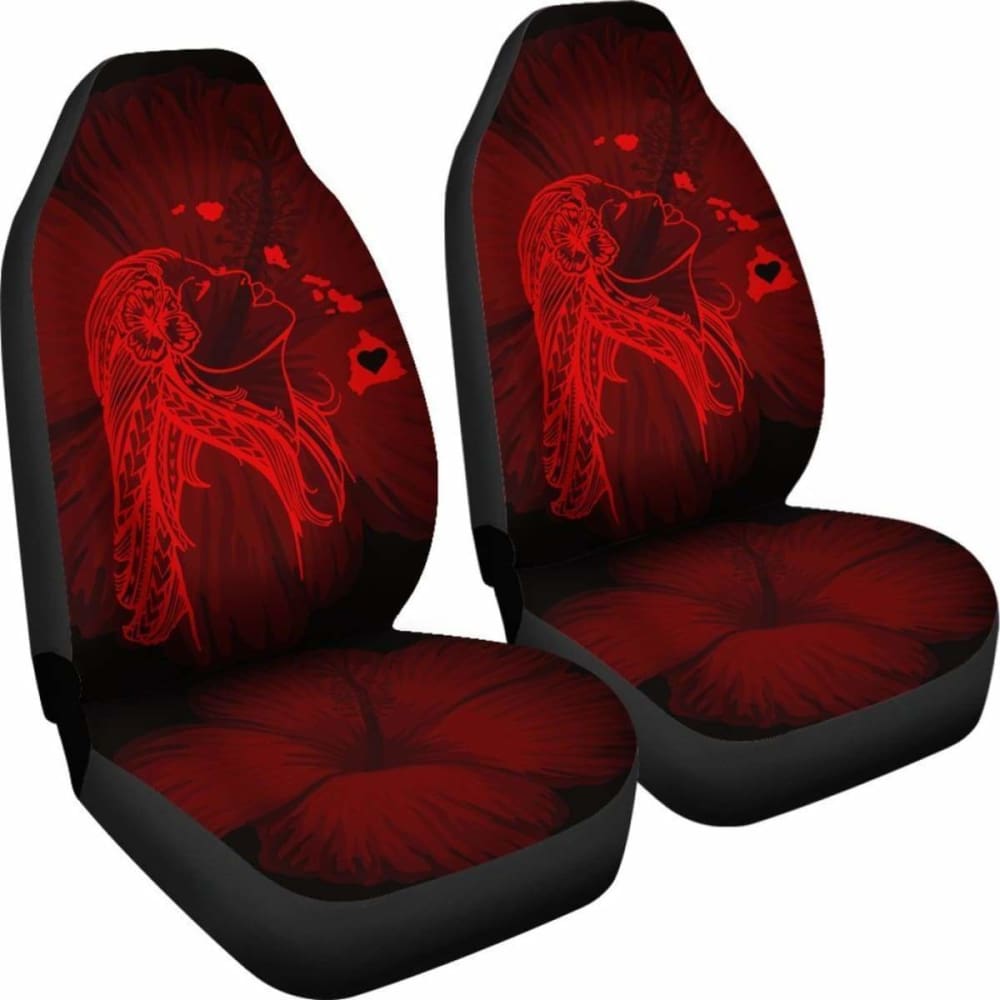 Alohawaii Car Seat Covers - Hawaii Hula Girl Hibiscus Map Red -