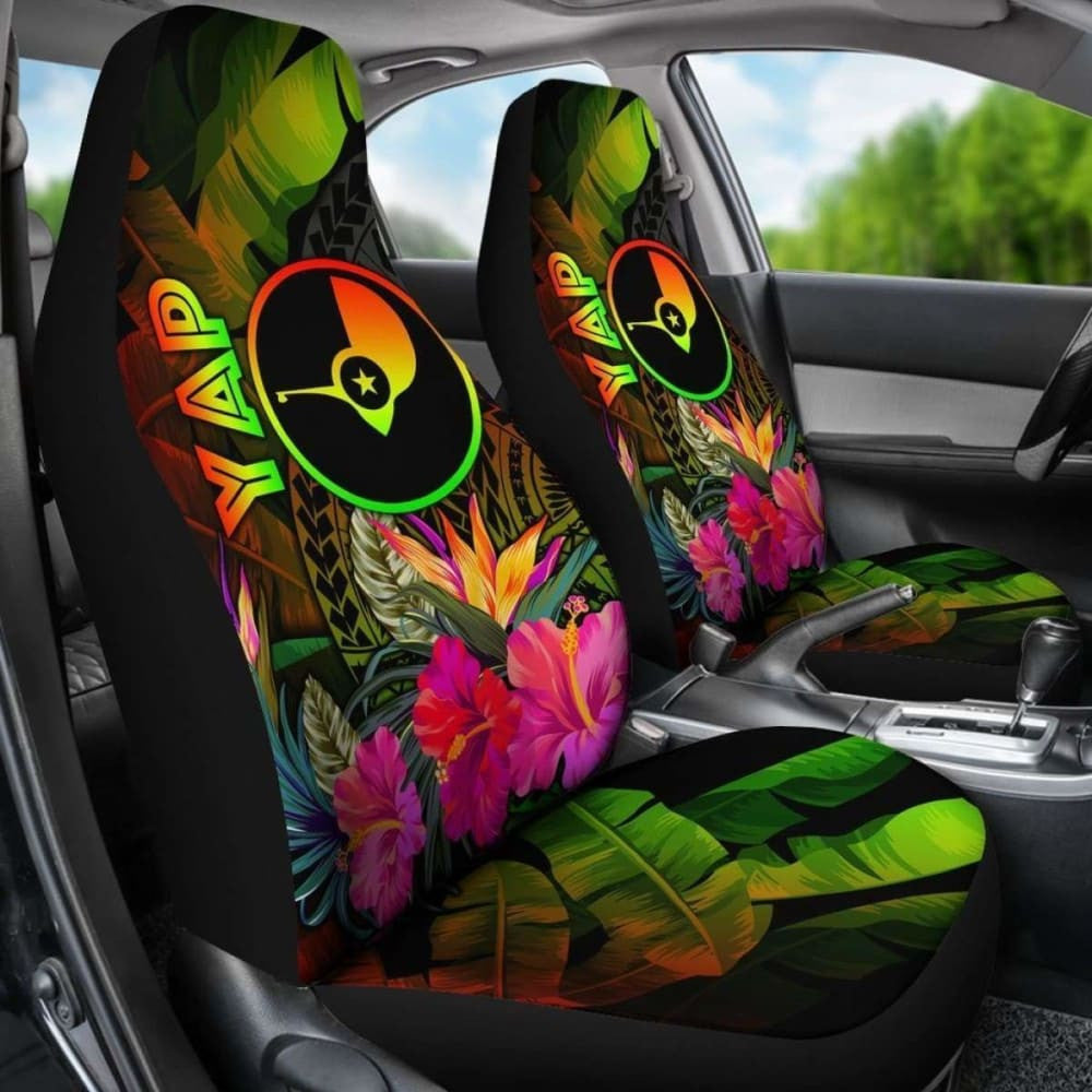 Yap Polynesian Car Seat Covers - Hibiscus And Banana Leaves -