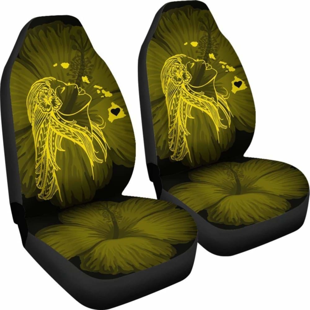 Alohawaii Car Seat Covers - Hawaii Hula Girl Hibiscus Map Yellow -