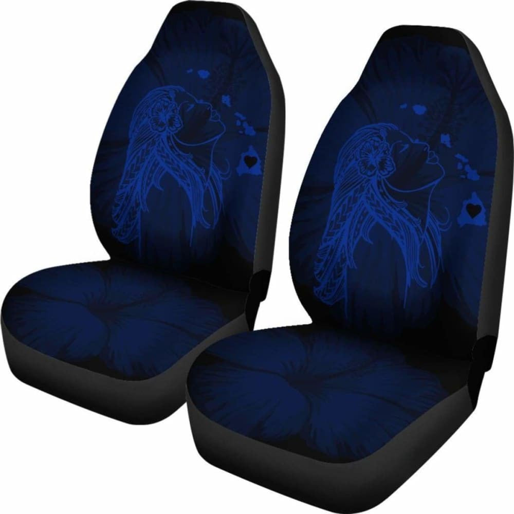 Alohawaii Car Seat Covers - Hawaii Hula Girl Hibiscus Map Blue -
