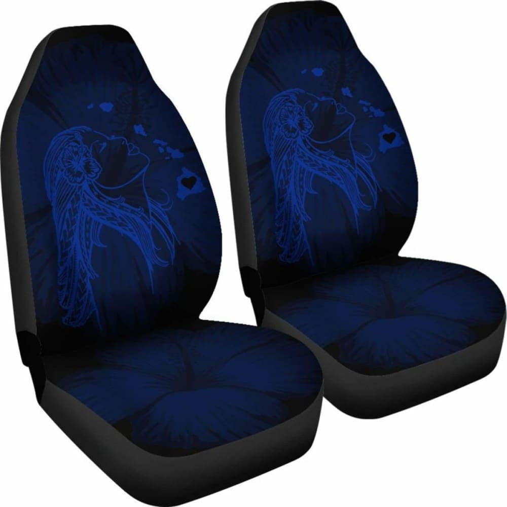 Alohawaii Car Seat Covers - Hawaii Hula Girl Hibiscus Map Blue -