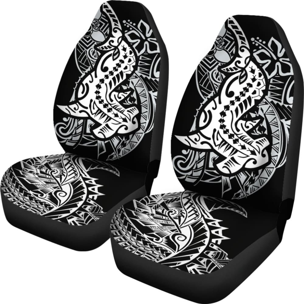 Amazing Black and White Hawaiian Polynesian Shark Tattoo Car Seat Covers