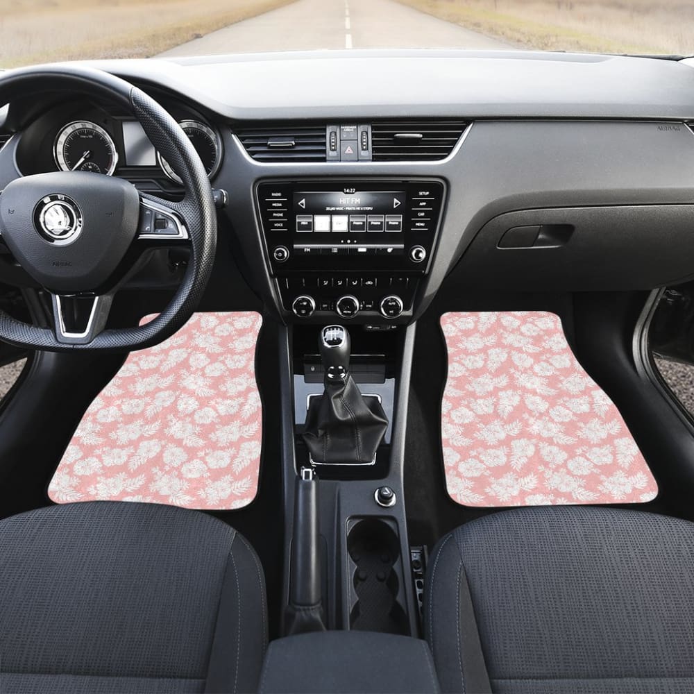 White Hibiscus Pattern Pink Background Best Gift Car Lovers Car Floor Mats