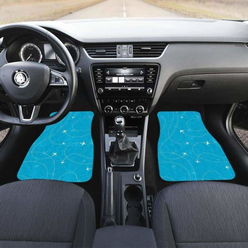 Airplane Destinations Blue Background Front And Back Car Mats
