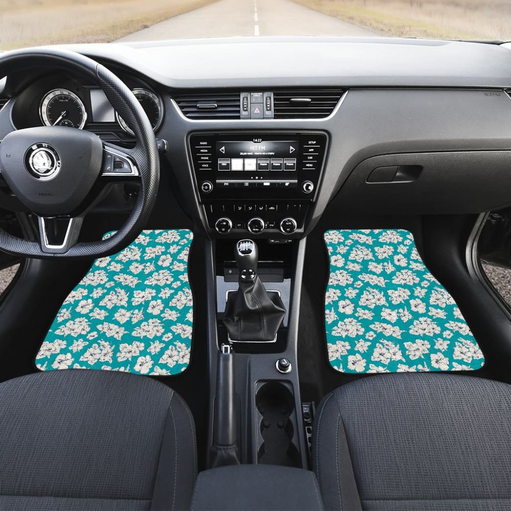 White Hibiscus Pattern Blue Background Best Gift Car Lovers Car Floor Mats