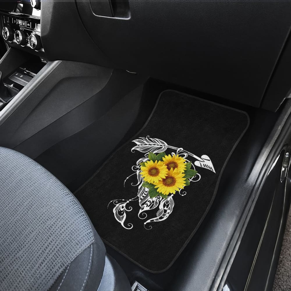 Amazing Gift Ideas Sunflower Native American Pattern Black Background Car Floor Mats