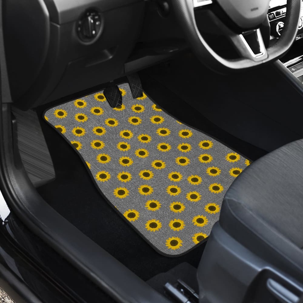Amazing Sunflower Pattern Gray Burlap Background Car Floor Mats