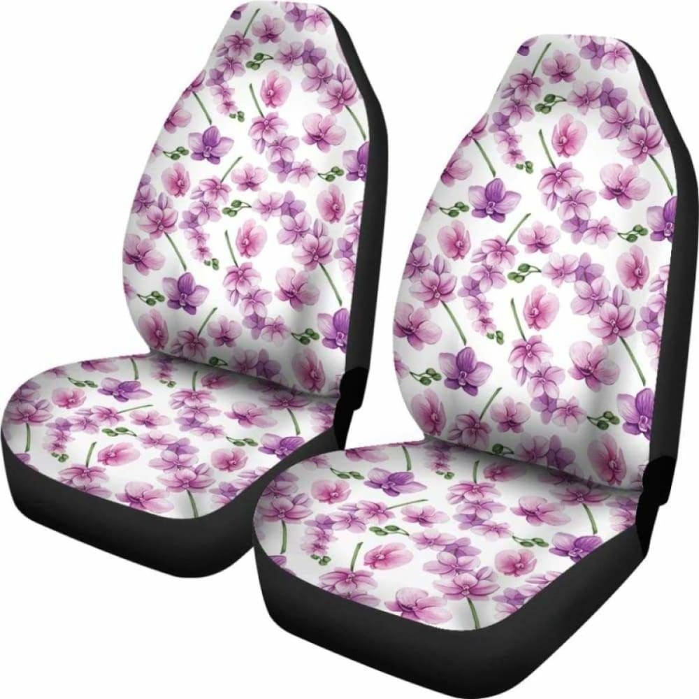 White With Pink And Purple Orchid Pattern Car Seat Covers