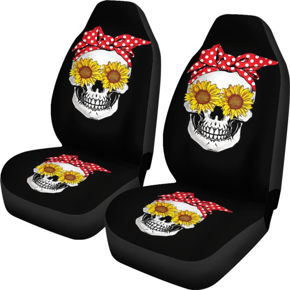 Womens Sunflower Skull Polka Dot Bandana Car Seat Covers