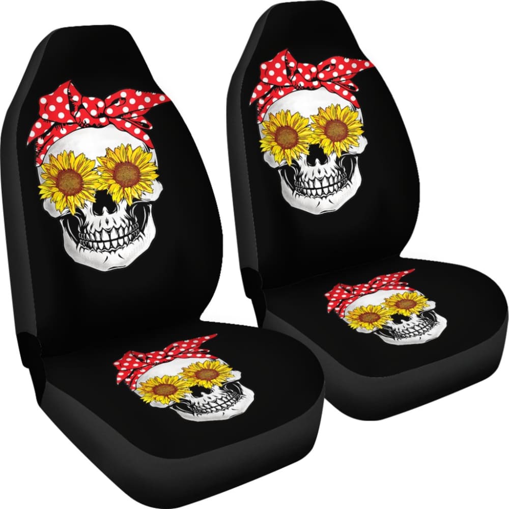 Womens Sunflower Skull Polka Dot Bandana Car Seat Covers