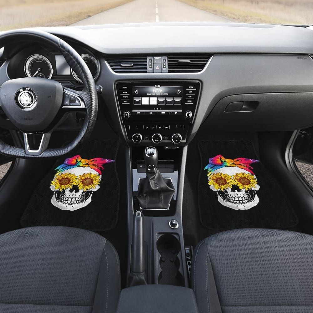 Womens Sunflower Tie-Dye Bandana Emo Hippie Sugarskull Lovers Car Floor Mats