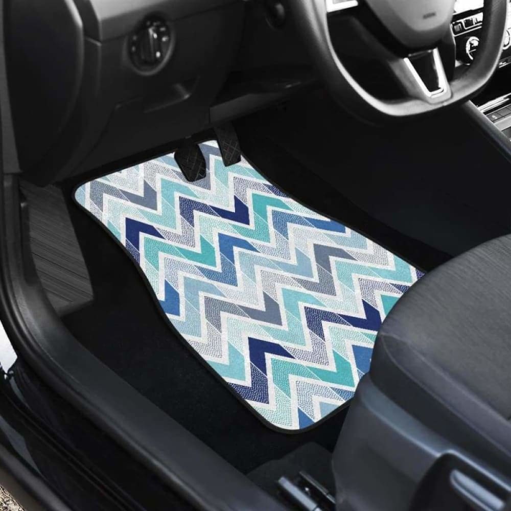 Zigzag Chevron Blue Pattern Front And Back Car Mats