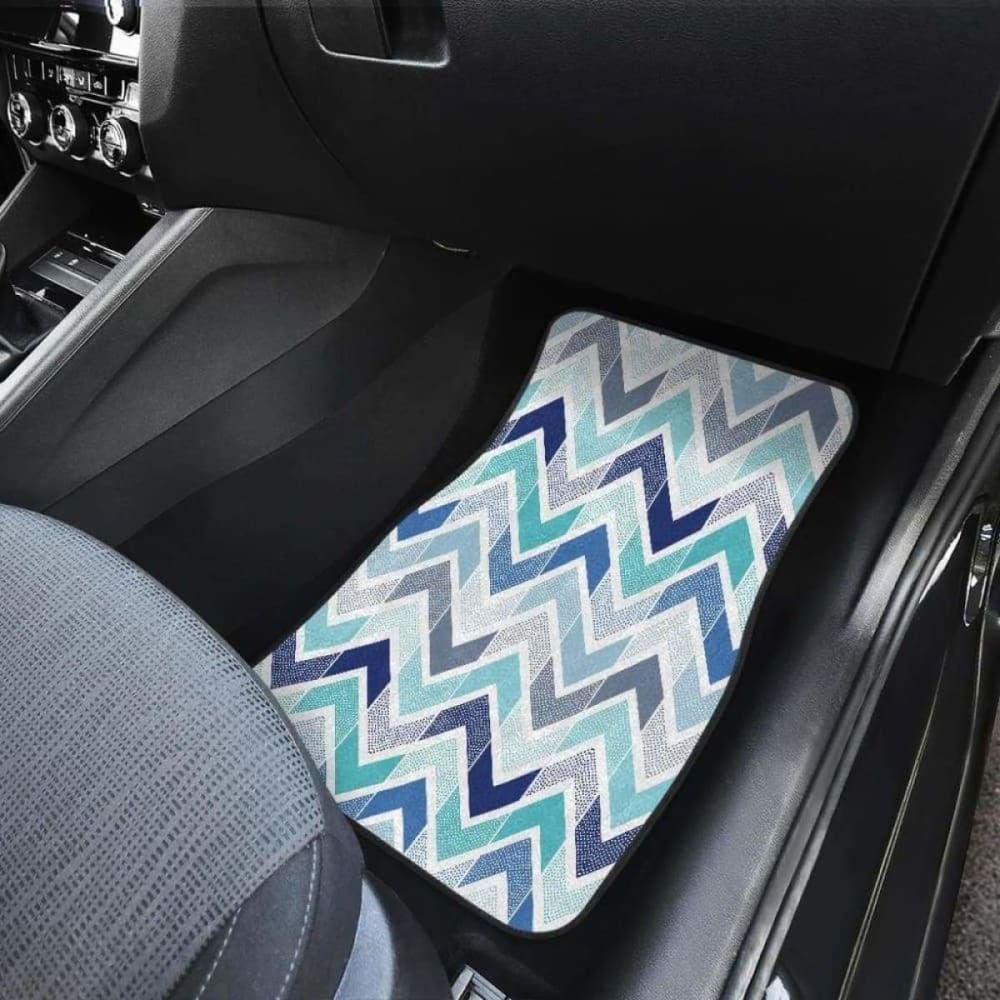 Zigzag Chevron Blue Pattern Front And Back Car Mats