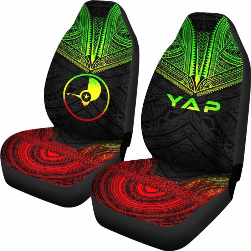 Yap Car Seat Cover - Yap Flag Polynesian Chief Tattoo Reggae Version -
