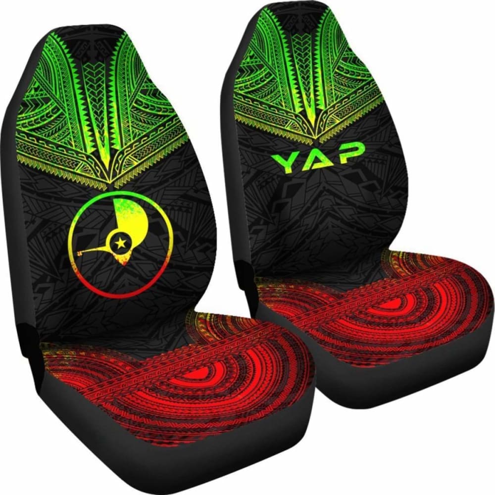 Yap Car Seat Cover - Yap Flag Polynesian Chief Tattoo Reggae Version -
