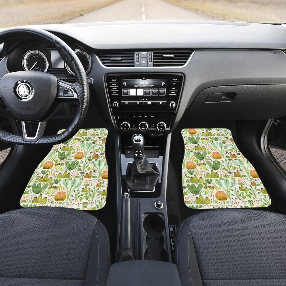 Car Floor Mats Green Flower Succulents and Cactus Doodle Pattern
