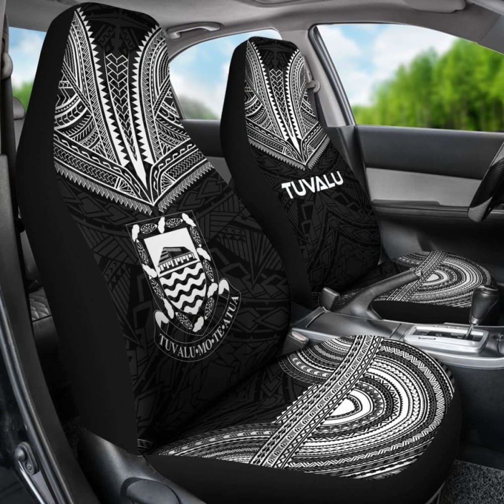 Tulu Car Seat Cover - Tulu Coat Of Arms Polynesian Chief Tattoo Black Version -