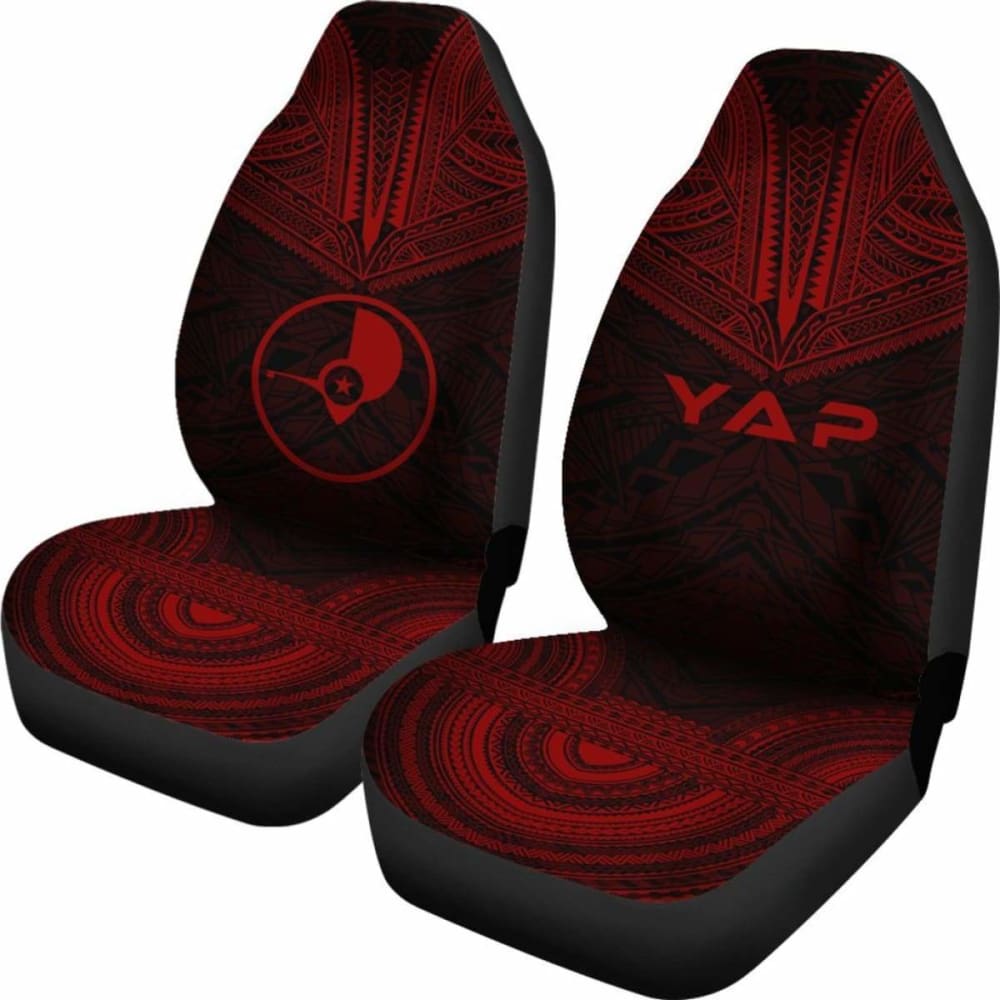 Yap Car Seat Cover - Yap Flag Polynesian Chief Tattoo Red Version -