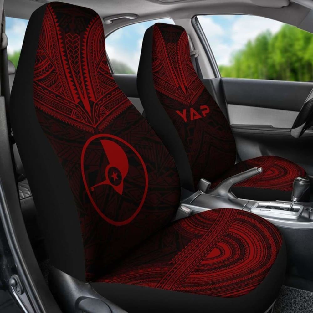 Yap Car Seat Cover - Yap Flag Polynesian Chief Tattoo Red Version -