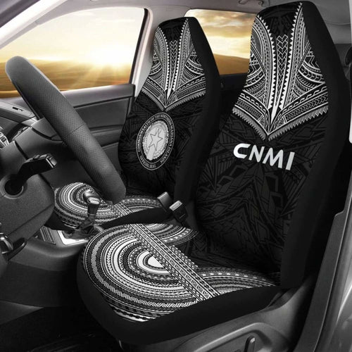 Northern Mariana Islands Car Seat Cover - C N M I Seal Polynesian Chief Tattoo Black Version -