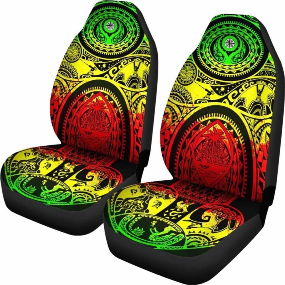 Car Seat Covers - Guam Flag, Seal With Maui Moana Tattoo -