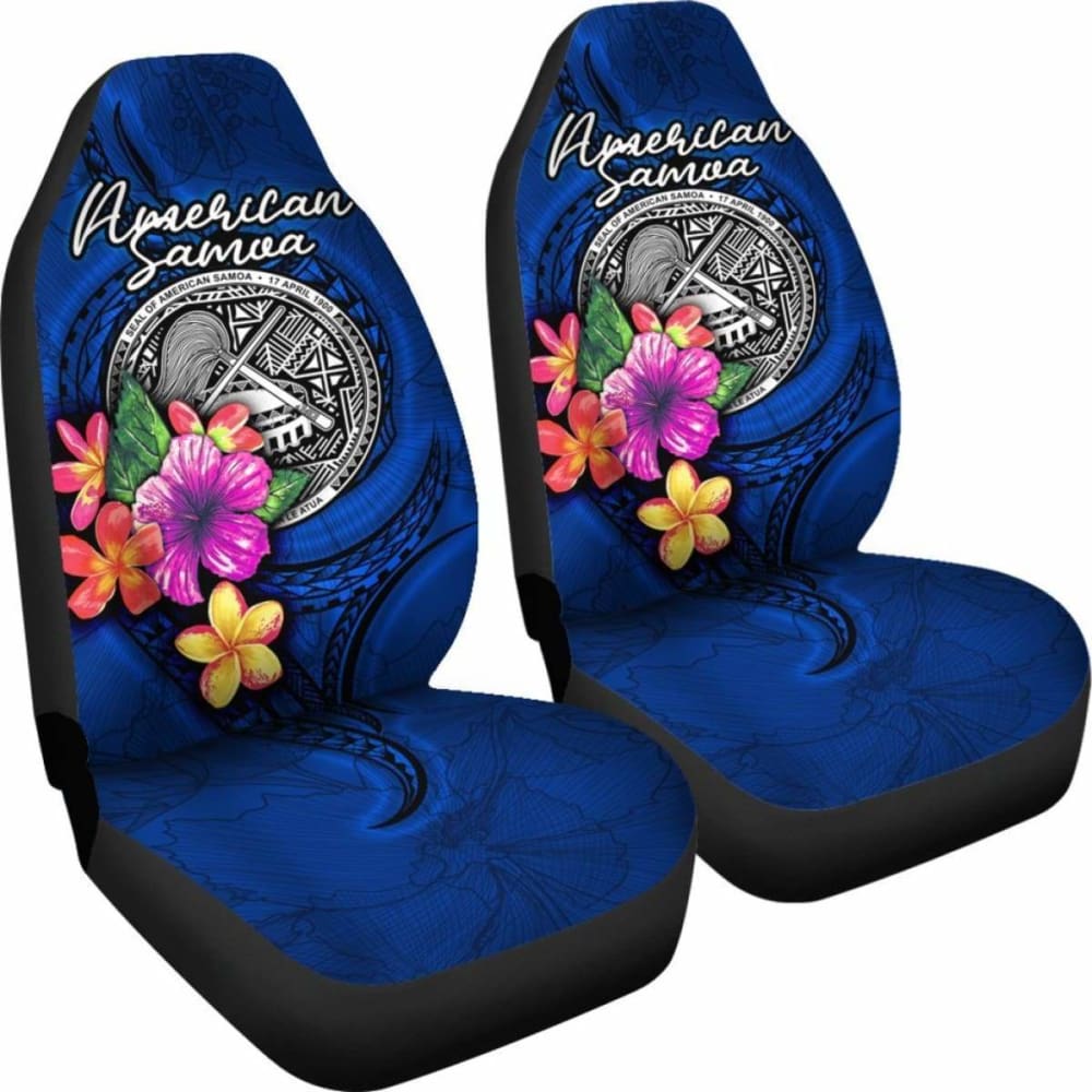 American Samoa Polynesian Car Seat Covers - Floral With Seal Blue -