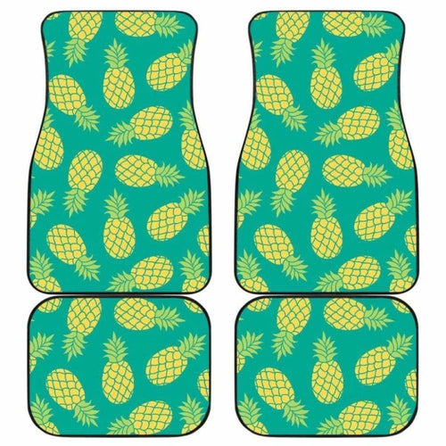 Pineapples Pattern Green Background Front And Back Car Mats