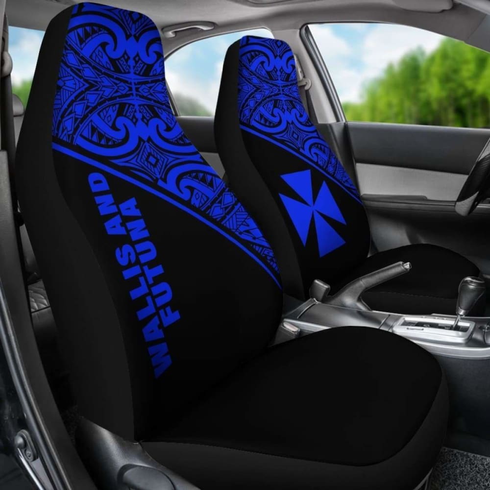 Wallis And Futuna Polynesian Car Seat Covers - Blue Curve -