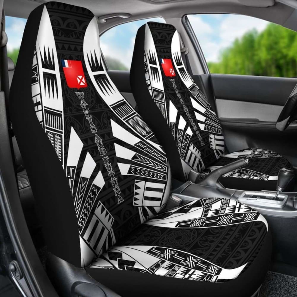Wallis And Futuna Car Seat Covers - Wallis And Futuna Coat Of Arms Polynesian Tattoo Black -