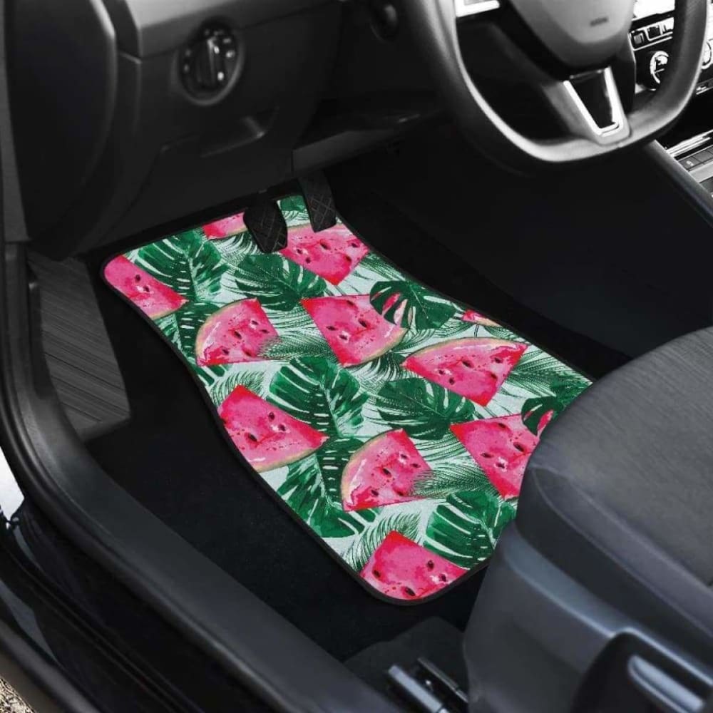 Watermelons Tropical Palm Leaves Pattern Front And Back Car Mats