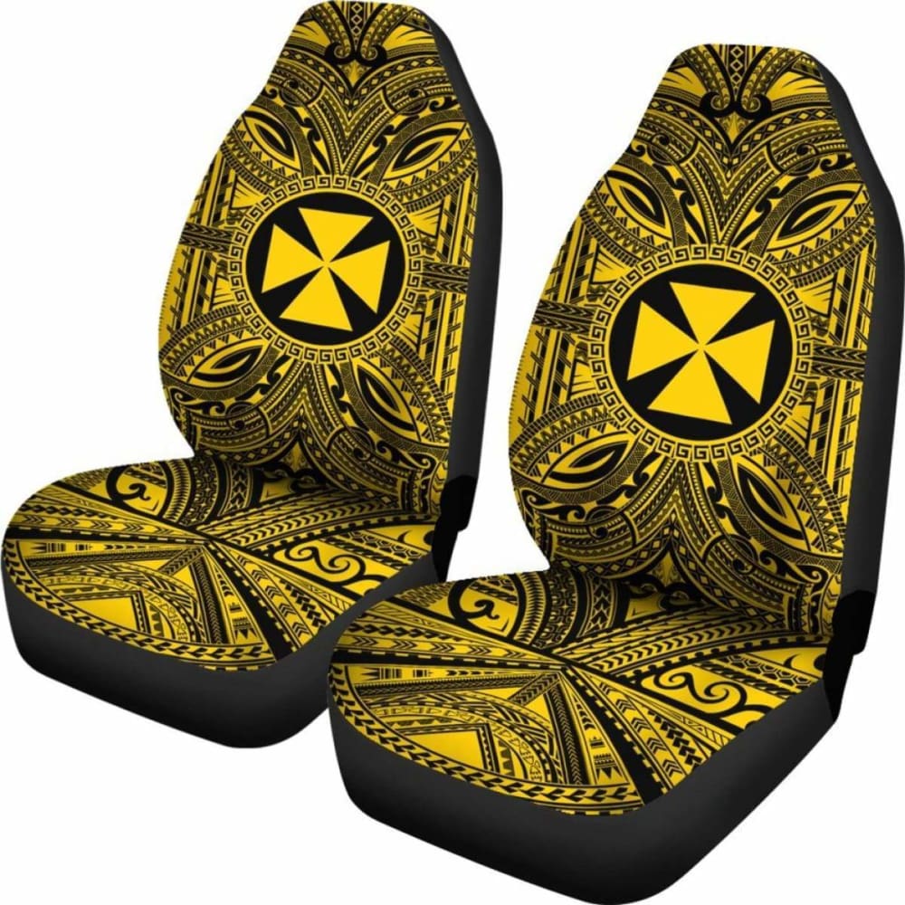 Wallis And Futuna Car Seat Cover - Wallis And Futuna Coat Of Arms Polynesian Gold Black