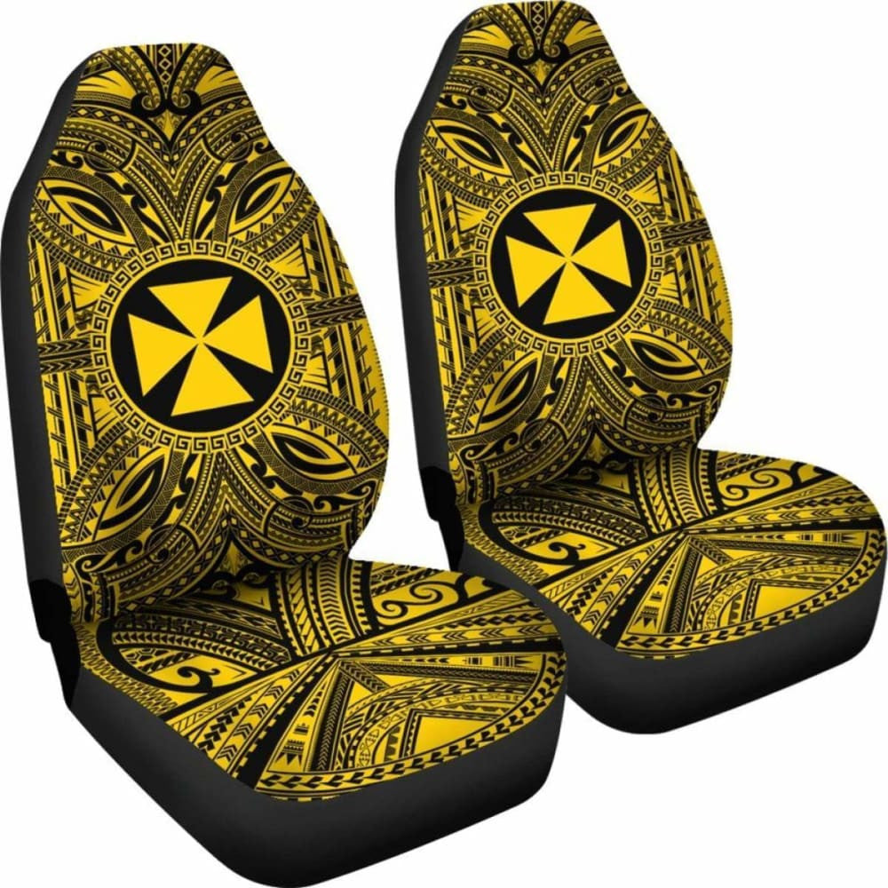 Wallis And Futuna Car Seat Cover - Wallis And Futuna Coat Of Arms Polynesian Gold Black