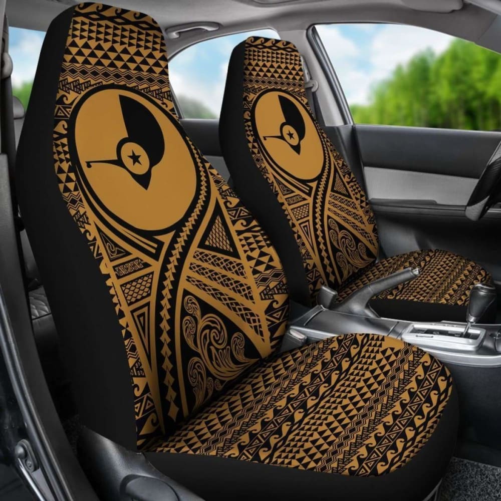 Yap Car Seat Cover - Yap Flag Polynesian Tattoo Gold -