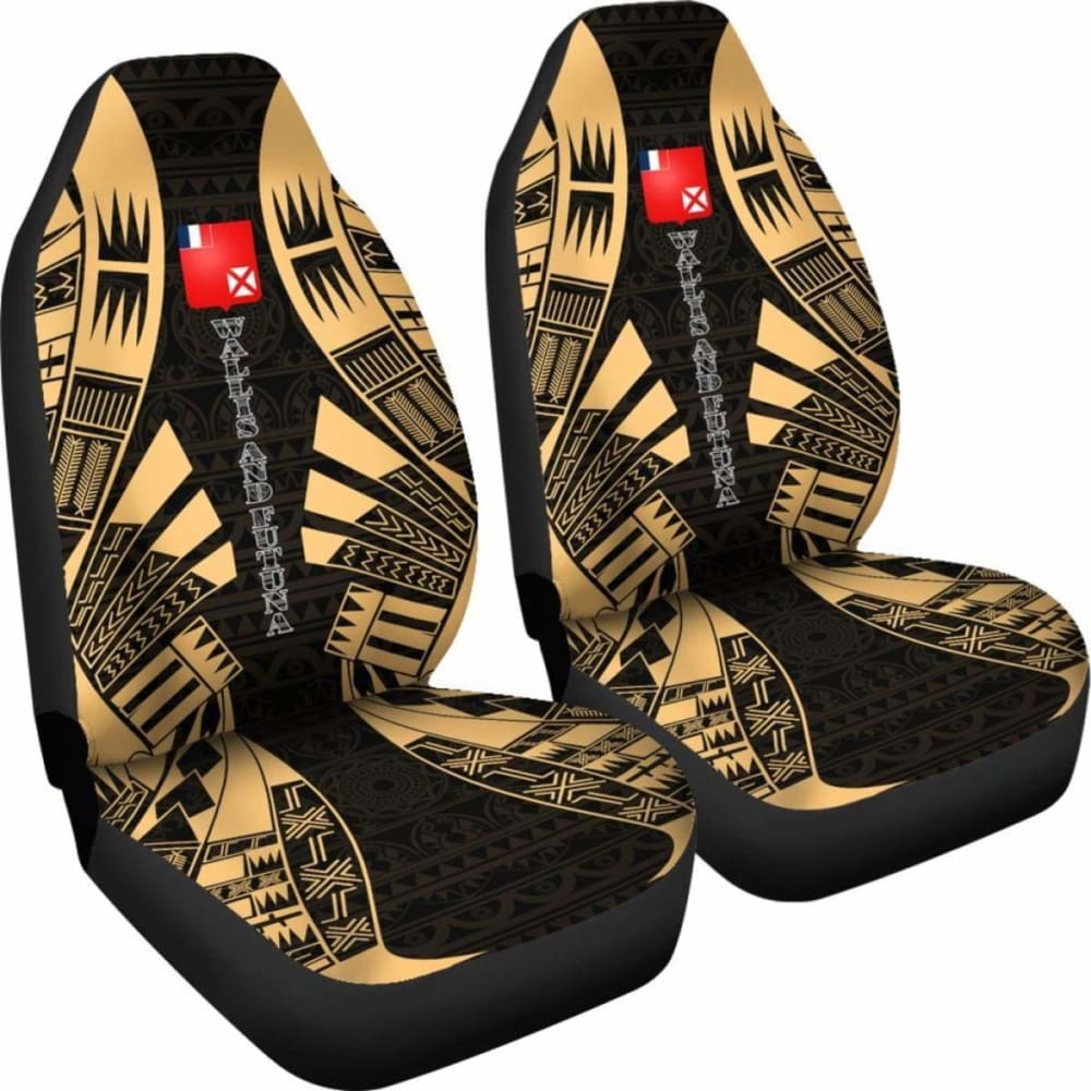 Wallis And Futuna Car Seat Covers - Wallis And Futuna Coat Of Arms Polynesian Tattoo Gold -
