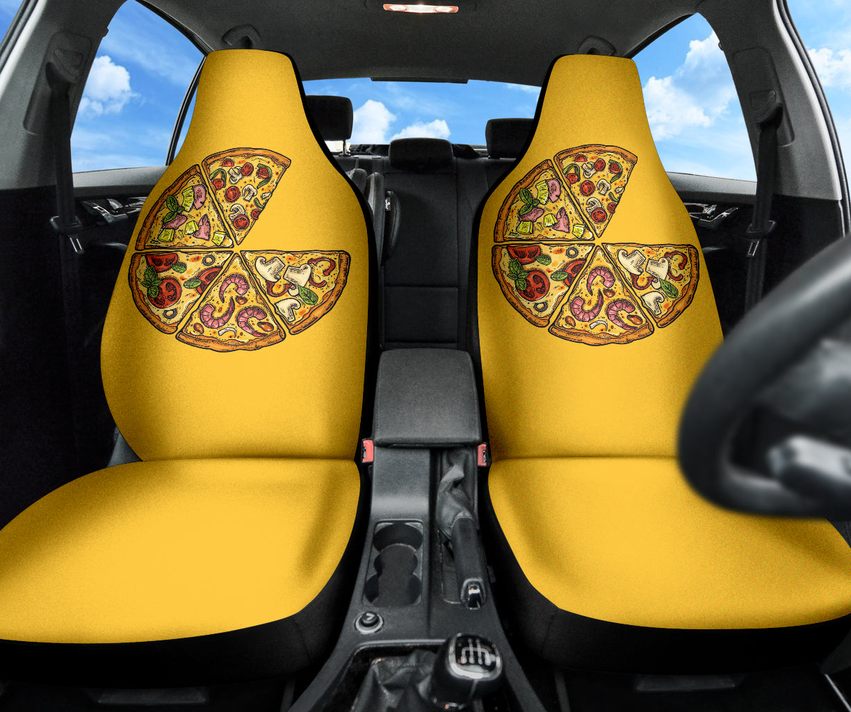 Amazing Pizza Pattern Yellow Background Car Seat Covers Style