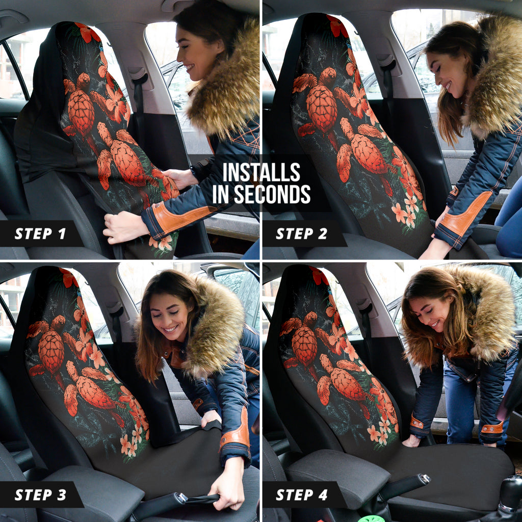 Amazing Kanaka Maoli Hawaiian Sea Turtle Tropical Hibiscus And Plumeria Flower Car Seat Covers
