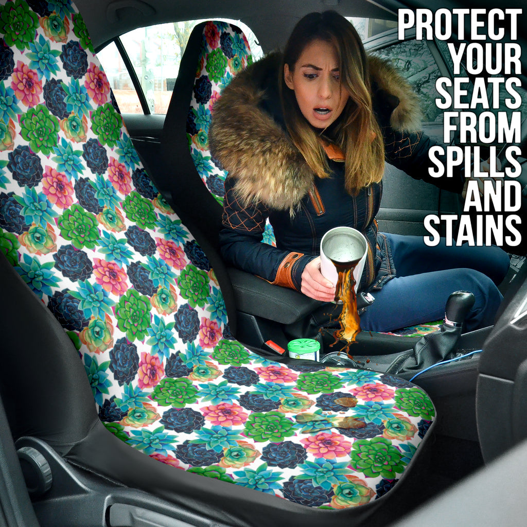 Succulent Colorful White Background Watercolor Car Seat Covers