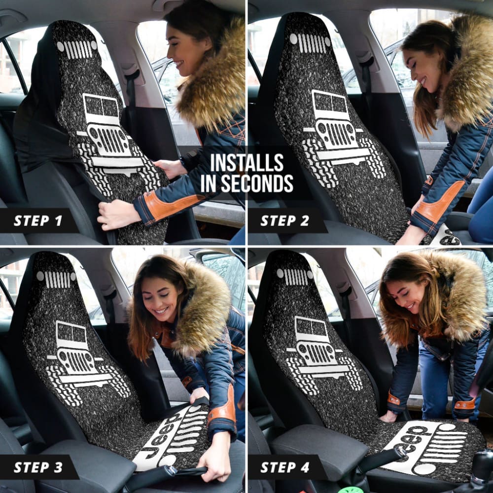 Amazing Jeep Offroad Gray White Asphalt Car Seat Covers Custom