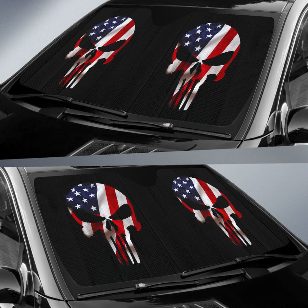 American Flag Punisher Skull Car Auto Sun Shades