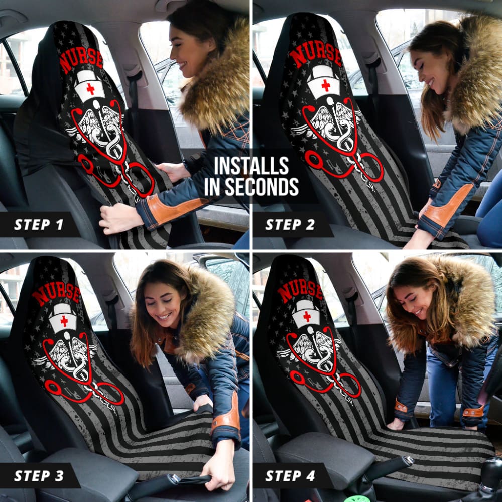 Nurse American Flag Red And White Symbol Car Seat Covers